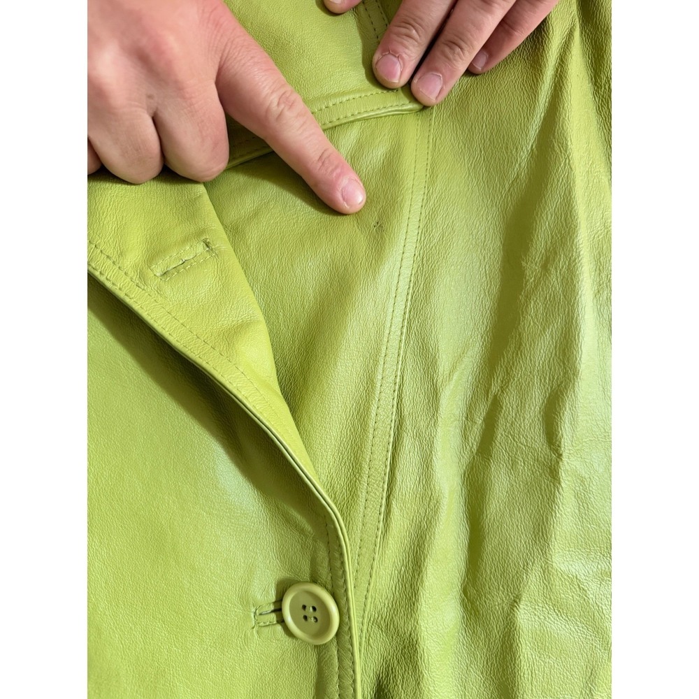 Ashley Stewart Leather Jacket Women 2XL Green Good Double Breasted Pea Coat - Picture 8 of 14
